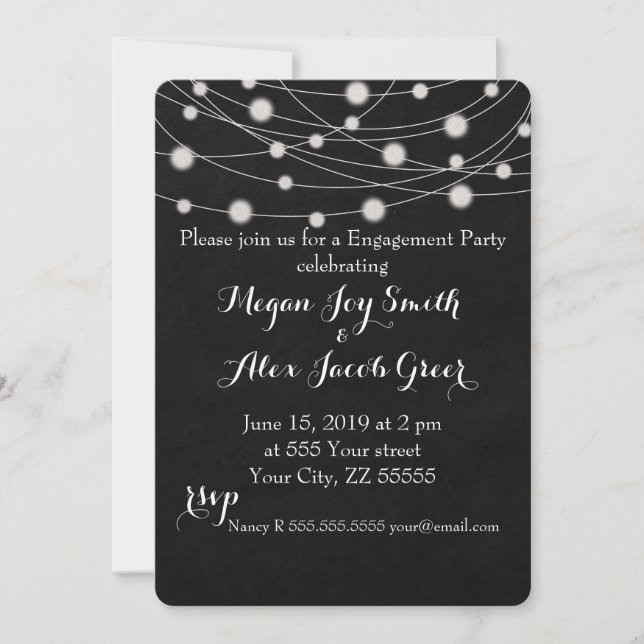 Chalkboard and String Lights Engagement Party Invitation (Front)