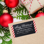 Chalkboard and Stripes Christmas Return Address Label<br><div class="desc">Custom Merry Christmas return address labels with a faux chalkboard background and red striped border. Personalize it with your family name and return address. Use the design tools to edit the text fonts and colours or add your own photos to create unique one of a kind holiday return address labels....</div>