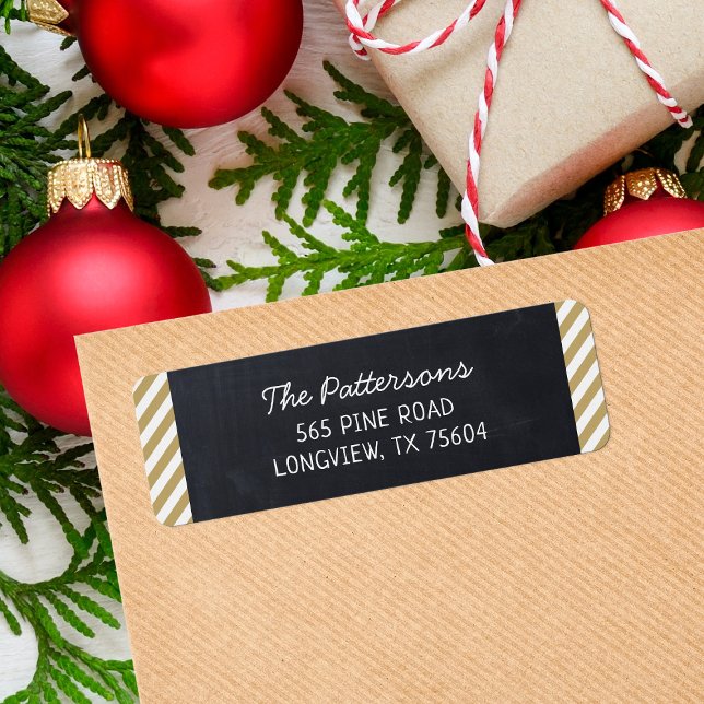 Chalkboard and Stripes Monogram Adresse de retour (Créateur téléchargé)