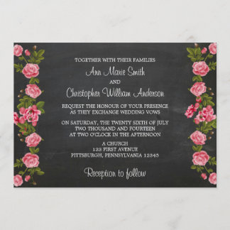 Chalkboard and Vintage Flower Wedding Invitation