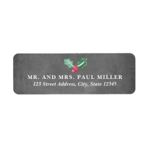 Chalkboard and Watercolor Holly Return Address
