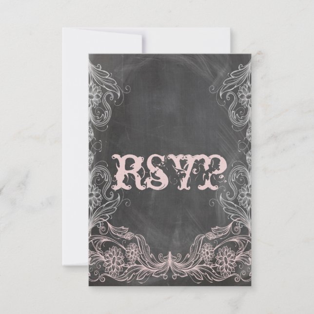 Chalkboard Antique Pink Floral RSVP Wedding (Front)
