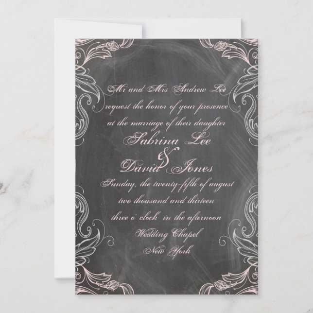 Chalkboard Antique Rose Floral Faire-part de maria (Devant)