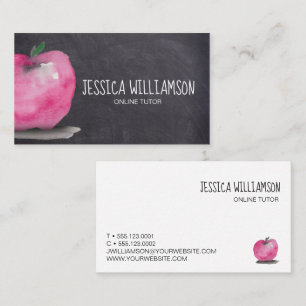 Chalkboard Apple Customizable Online Tutor Teacher Business Card