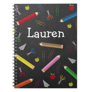 Chalkboard Apple Rainbow Pencil Crayons Paper Clip Notebook