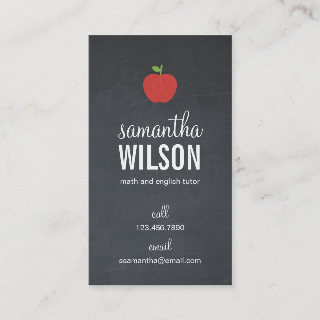 Chalkboard Apple Teacher Business Card (Front)