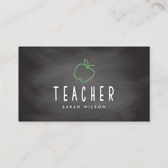 Chalkboard Apple Teacher Tutor Business Card (Front)