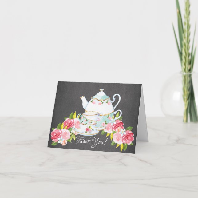 Chalkboard Aquarelle Tea Party Merci douche (Devant)