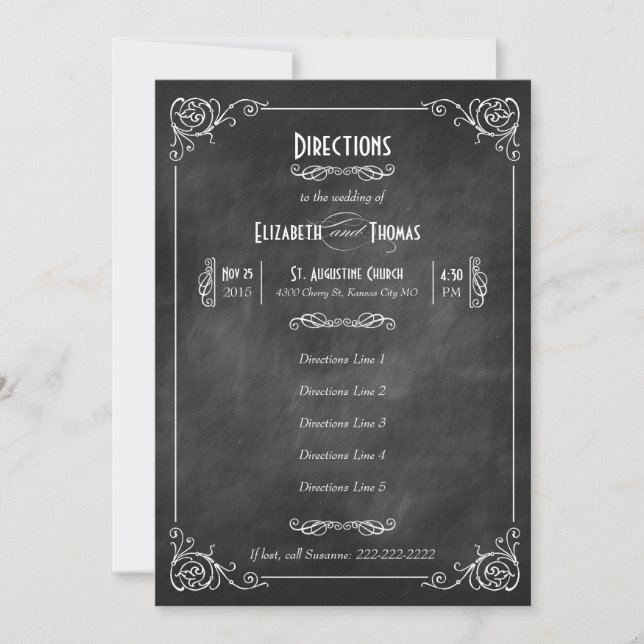 Chalkboard Art Deco Directions Insert Card (Front)