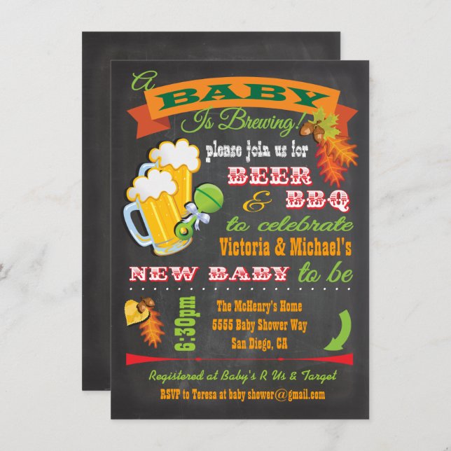 Chalkboard Autumn Baby is brewing baby shower Invitation (Front/Back)