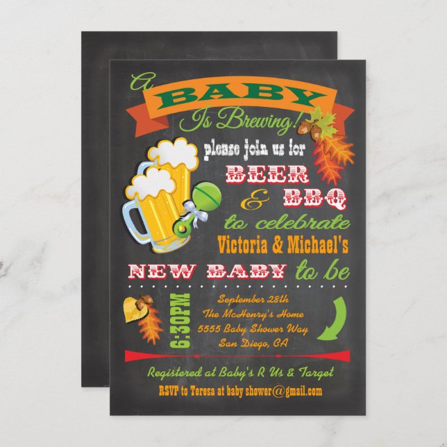 Chalkboard Autumn Baby is brewing baby shower Invitation (Front/Back)