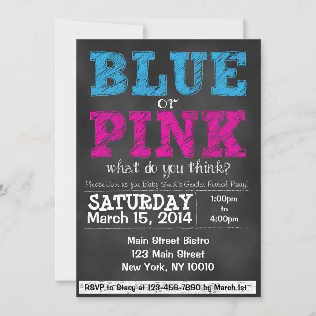 Chalkboard Baby Gender Reveal Invitation (Front)