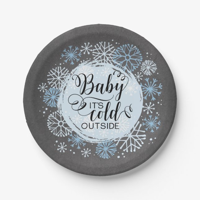 Chalkboard Baby It's Cold Outside 7" Paper Plate (Front)