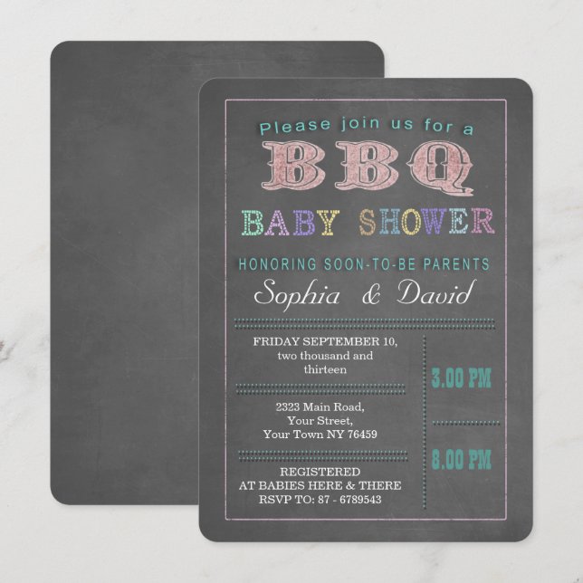 Chalkboard Baby Shower Barbecue Custom Invitation (Front/Back)