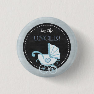 Chalkboard Baby Shower Blue I'm the Uncle Button