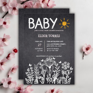 Chalkboard Baby Spring Drawing Baby Shower Invitation
