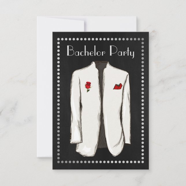 Chalkboard Bachelor Party Invitation White Tuxedo (Front)