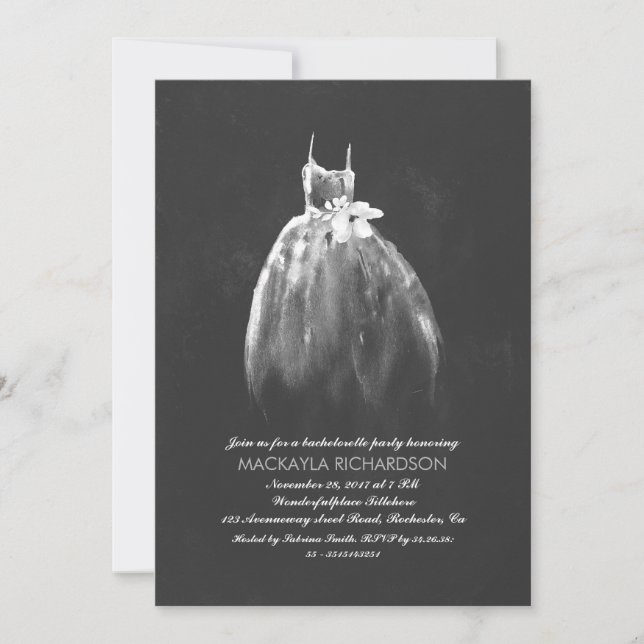 Chalkboard Bachelorette Party Elegant Wedding Gown Invitation (Front)