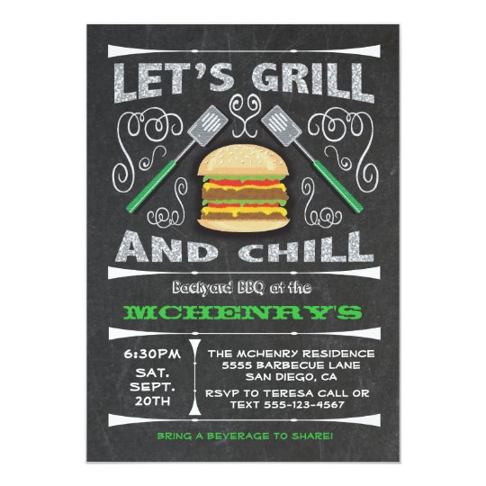 Chalkboard backyard barbecue BBQ party invitations