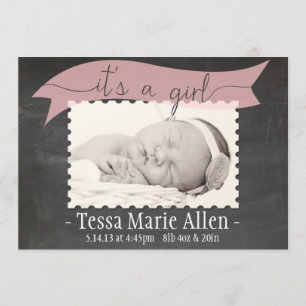 Chalkboard Banner girl birth announcement