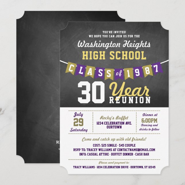 Chalkboard Banner High School Reunion Invitations (Front/Back)