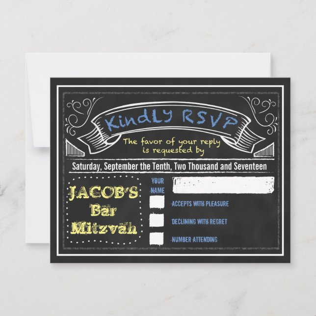 CHALKBOARD Bar Mitzvah Invitation Carte de réponse (Devant)