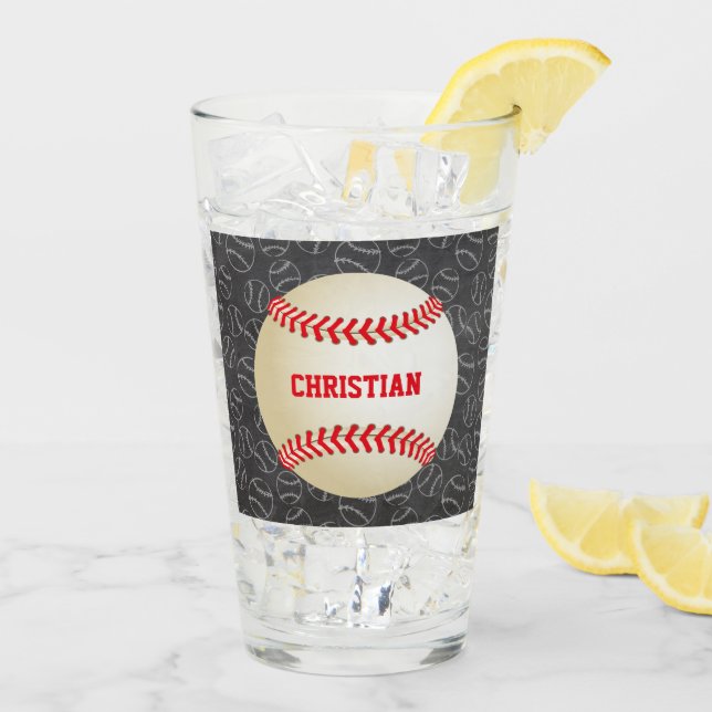 Chalkboard Baseball Pattern with Name and Baseball Glass (Back Ice)