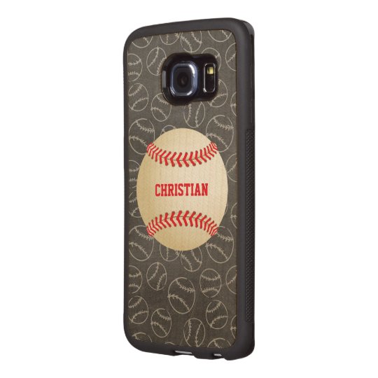 Chalkboard Baseball Pattern with Name and Baseball Wood Phone Case