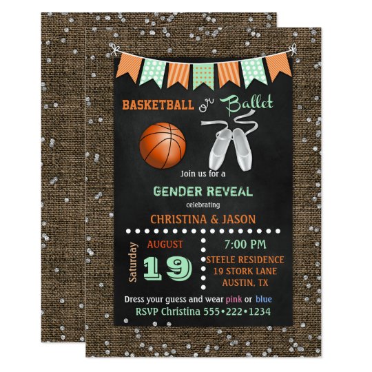 Chalkboard Basketball or Ballet Gender Reveal Card