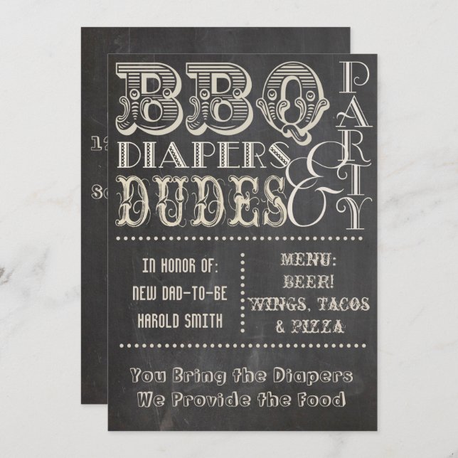 Chalkboard BBQ Diapers and DUDES Baby Shower Invitation (Front/Back)