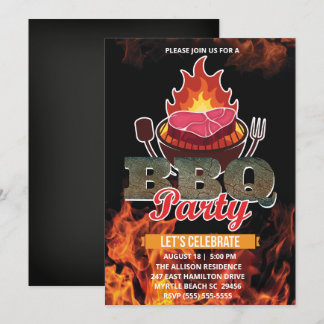 Chalkboard BBQ Grill  Cookout  Summer  Party Invitation