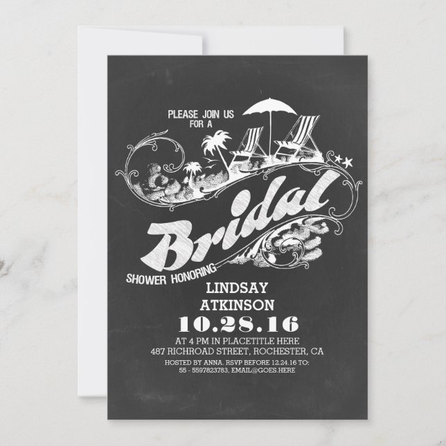 chalkboard beach bridal shower invitations (Front)