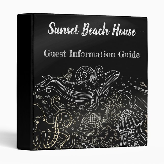 Chalkboard Beach House Rental Guide Instructions Binder (Front/Spine)