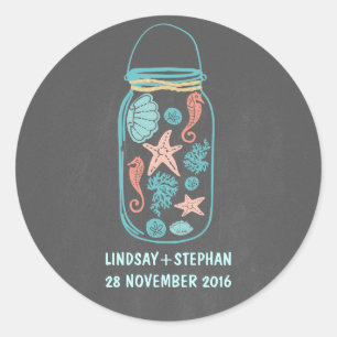 Chalkboard beach mason jar cute wedding stickers