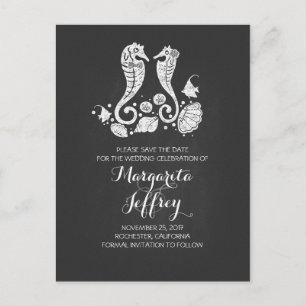 Chalkboard beach save the date postcards