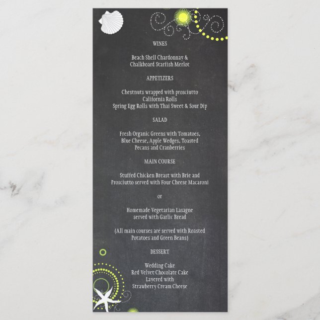 Chalkboard Beach Wedding Celebration Menu (Front)