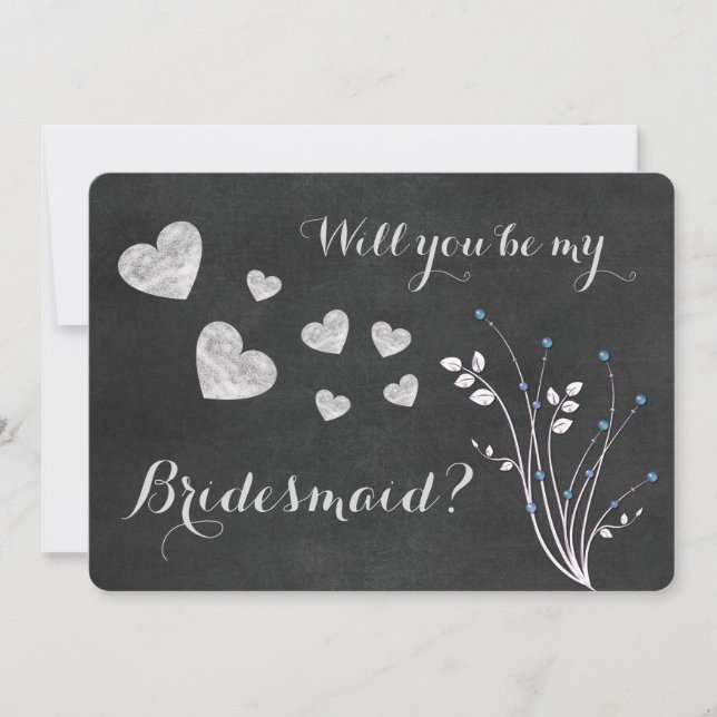 Chalkboard Beaded Floral Will You Be My Bridesmaid Invitation (Front)