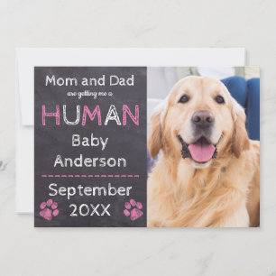 Chalkboard bébé chien rose Faire-part de grossesse