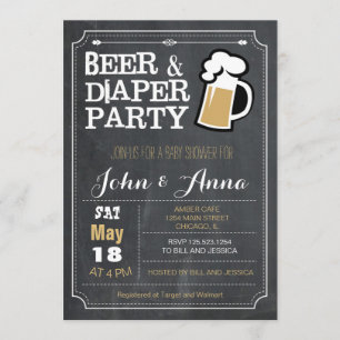 Chalkboard beer and diaper couples baby shower invitation