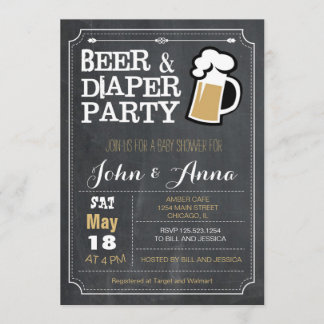 Chalkboard beer and diaper couples baby shower invitation