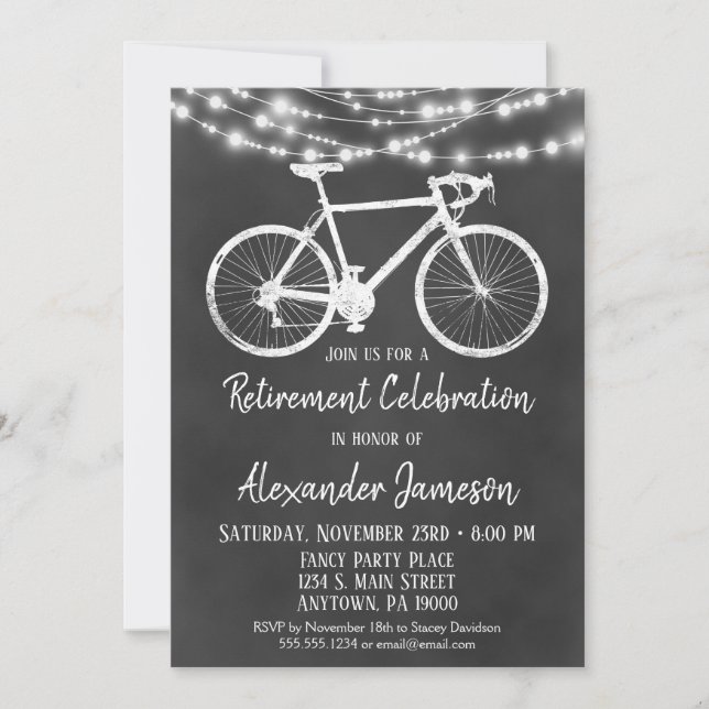 Chalkboard Bicycle Retirement Invitation (Front)