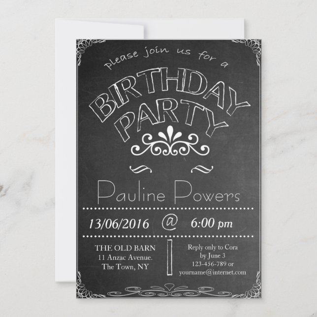 Chalkboard Birthday Celebration Invitation-Any Age Invitation (Front)