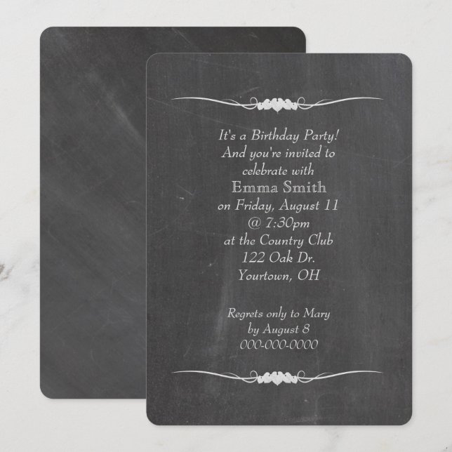 Chalkboard Birthday Party Invitation (Front/Back)