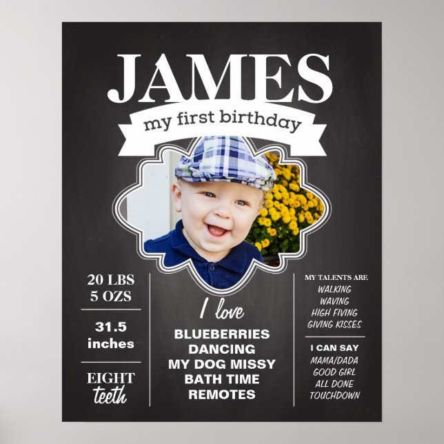 Chalkboard Birthday Poster with Photo (Front)