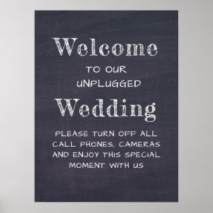 Chalkboard Black and White Unplugged Wedding Sign