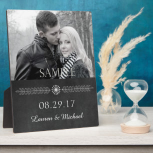 Chalkboard Black and White Wedding Photo Template Plaque