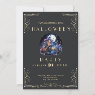 Chalkboard Black & Gold Elfin Home Halloween Invitation