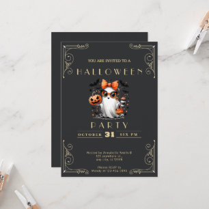 Chalkboard Black & Gold Ghost Stars Bats Halloween Invitation