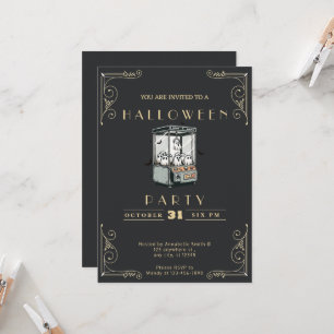 Chalkboard Black & Gold Grab a Ghost Halloween Invitation