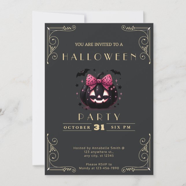 Chalkboard Black & Gold Jack-O' Lantern Halloween Invitation (Front)